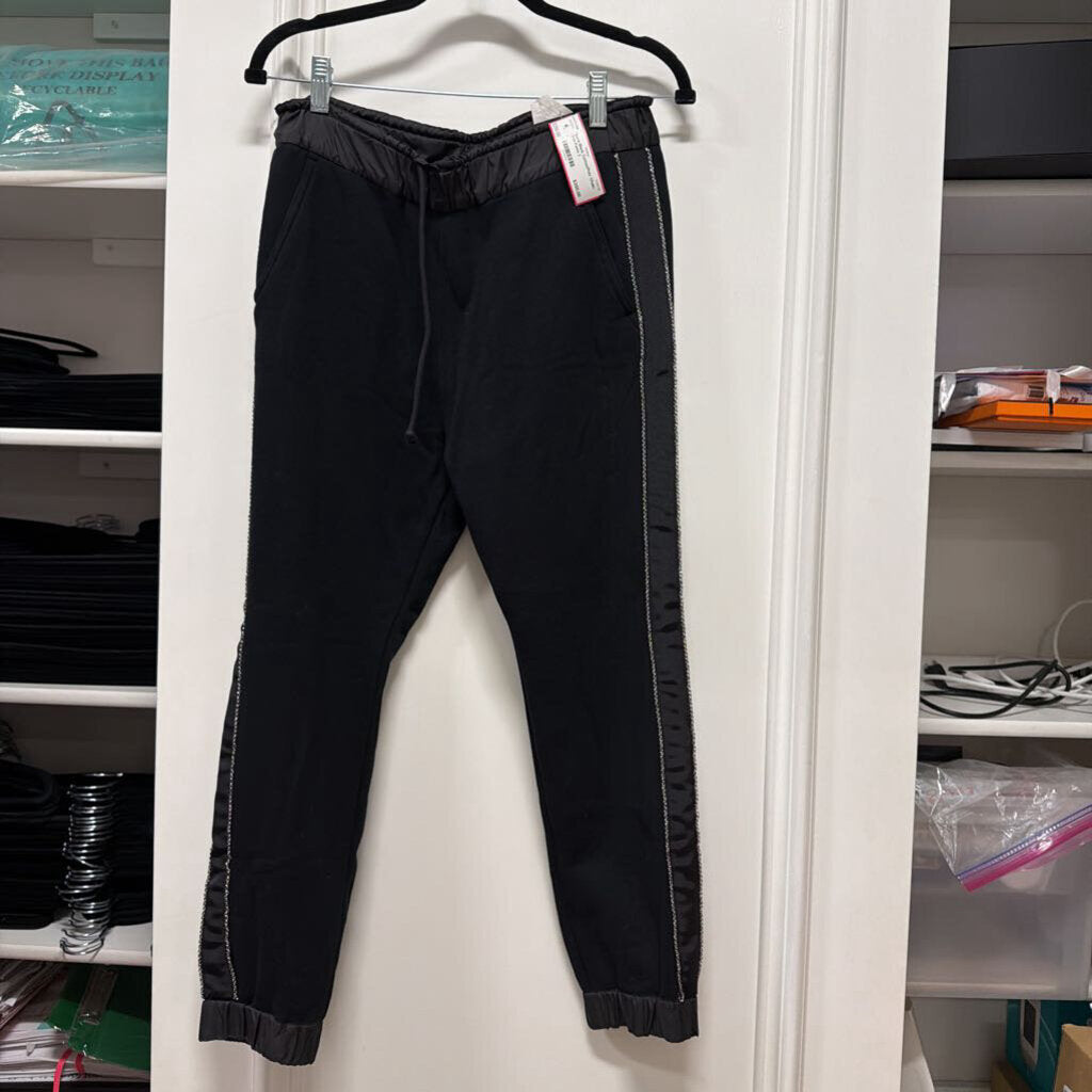 Black Cotton/Poly Chain-Trim Pants