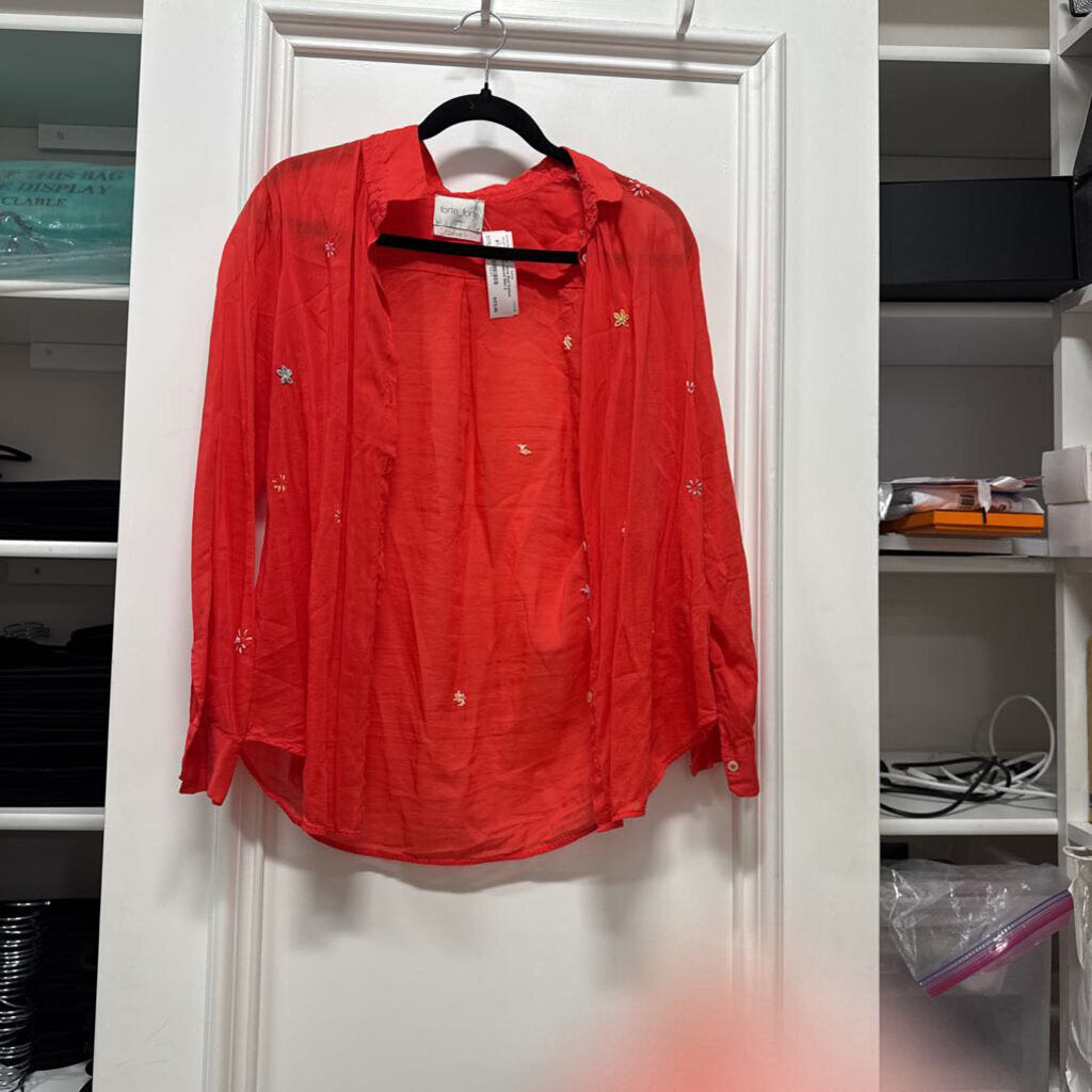 Red Cotton Embroidered Shirt