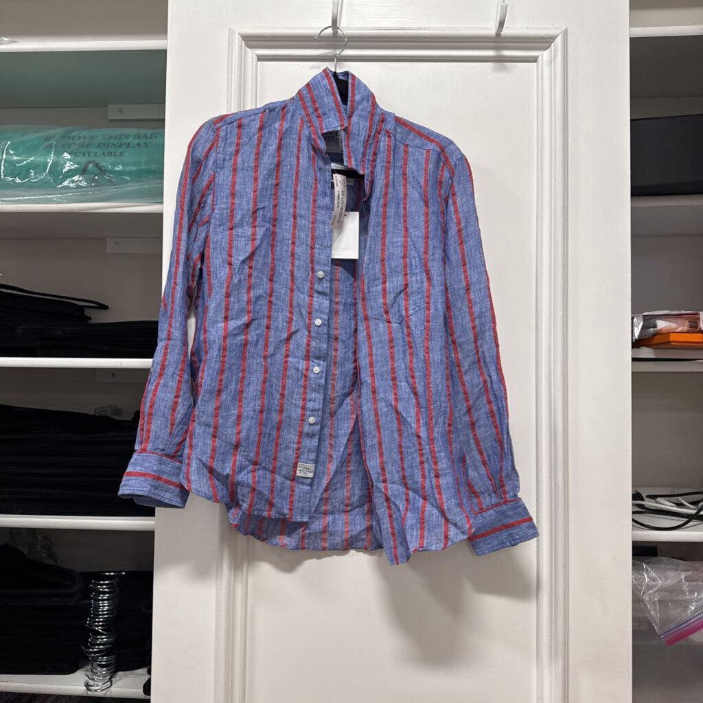 Blue/Red Linen Stripe Button Shirt (NWT)