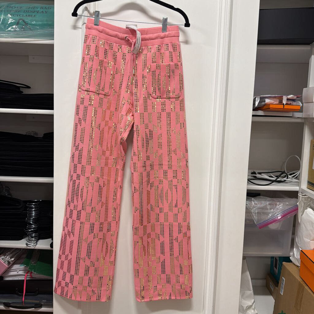 2024 Pink Wool Gold Embellished Pants