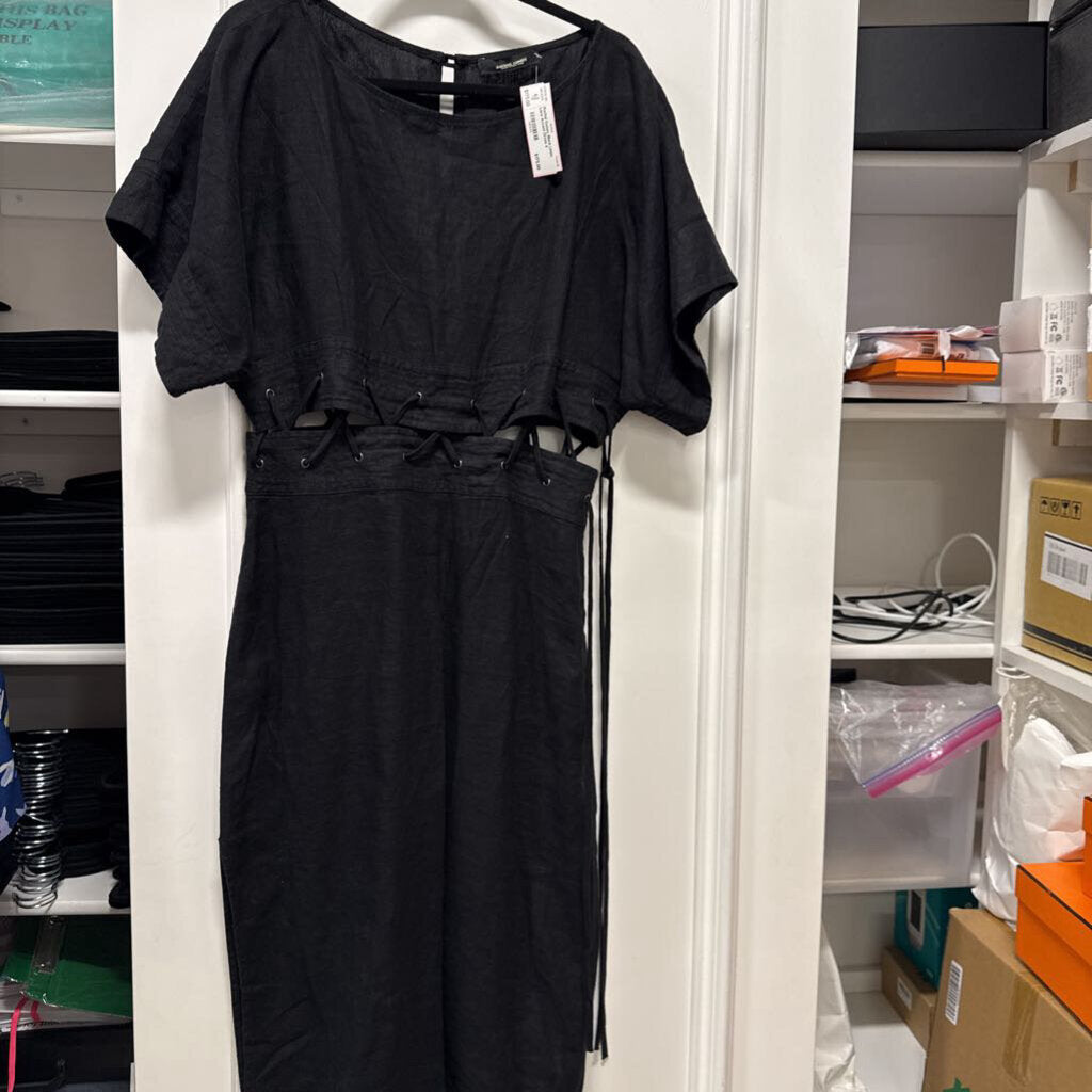 Black Linen Lace Accent Dress
