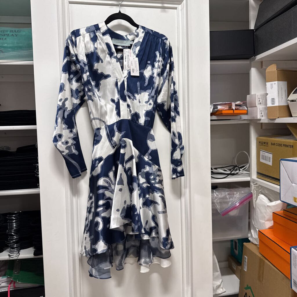 Blue/White Silk Floral Belted Mini Dress (NWT 1490)