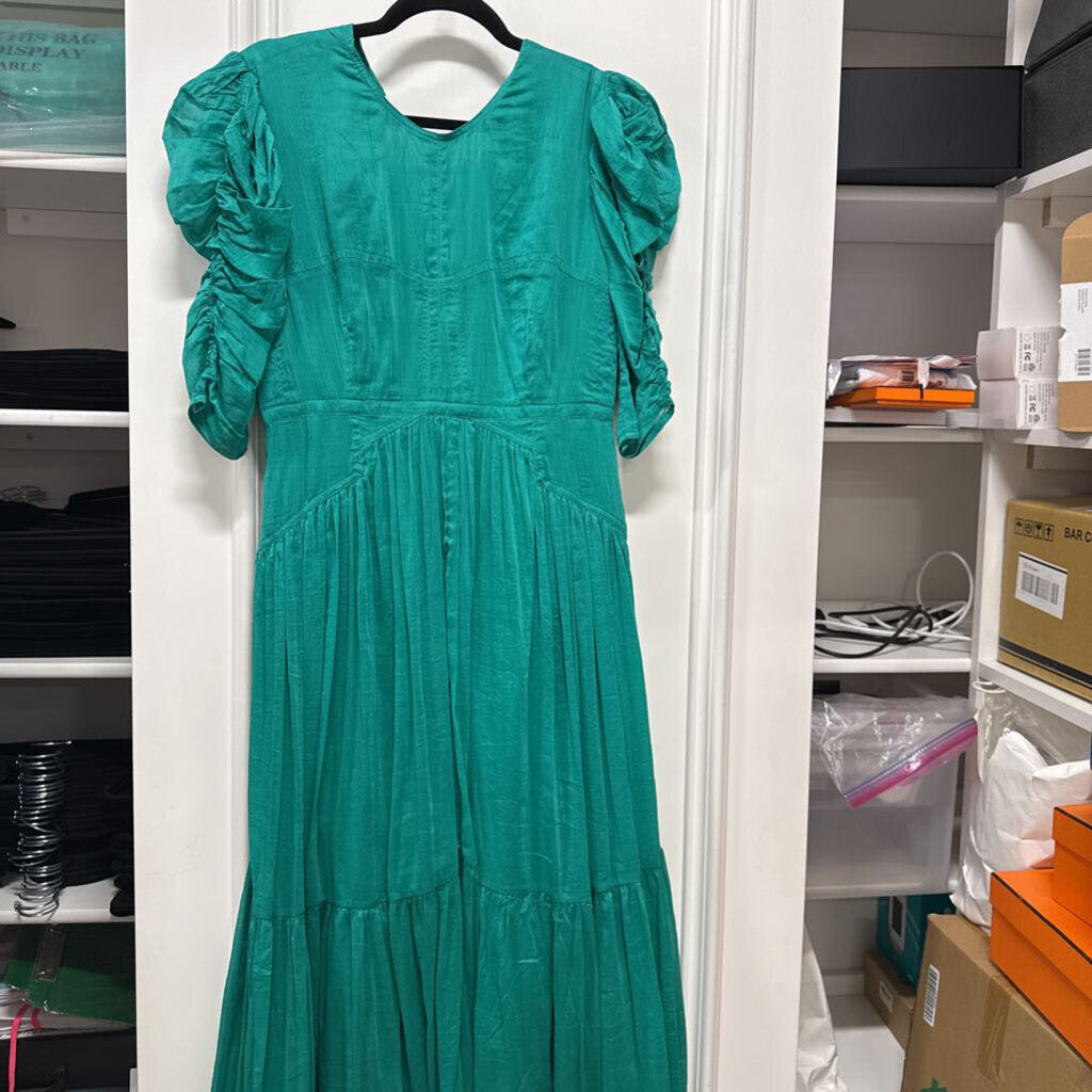 Green Cotton/Silk Ruched Dress