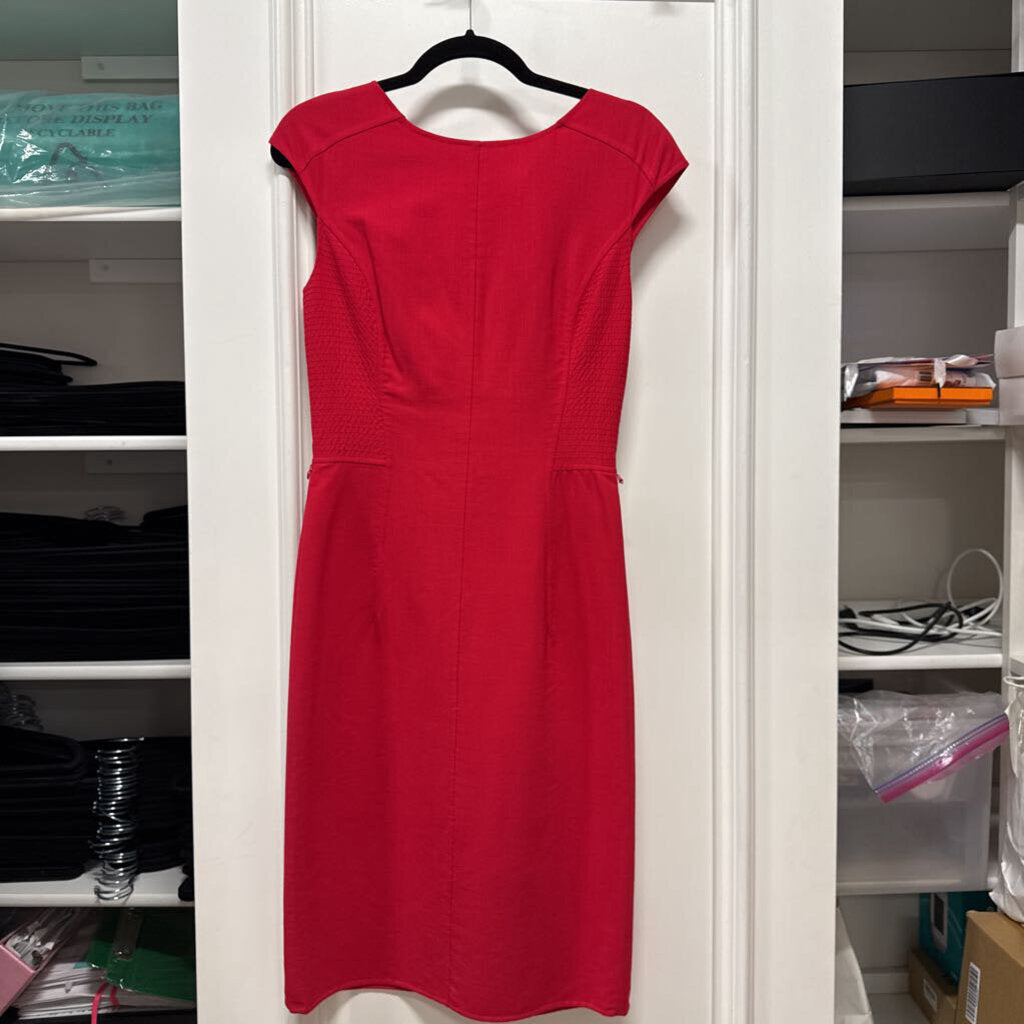 Red Wool Open Back Belted Dress