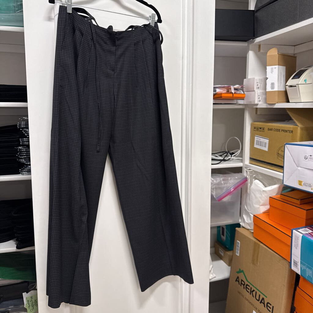 Black Wool Blend Plaid Wide Leg Trouser