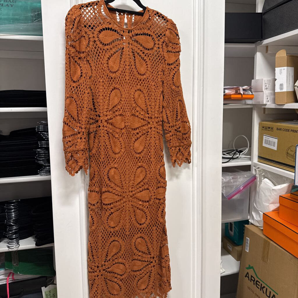 Orange Cotton Crochet Midi Dress