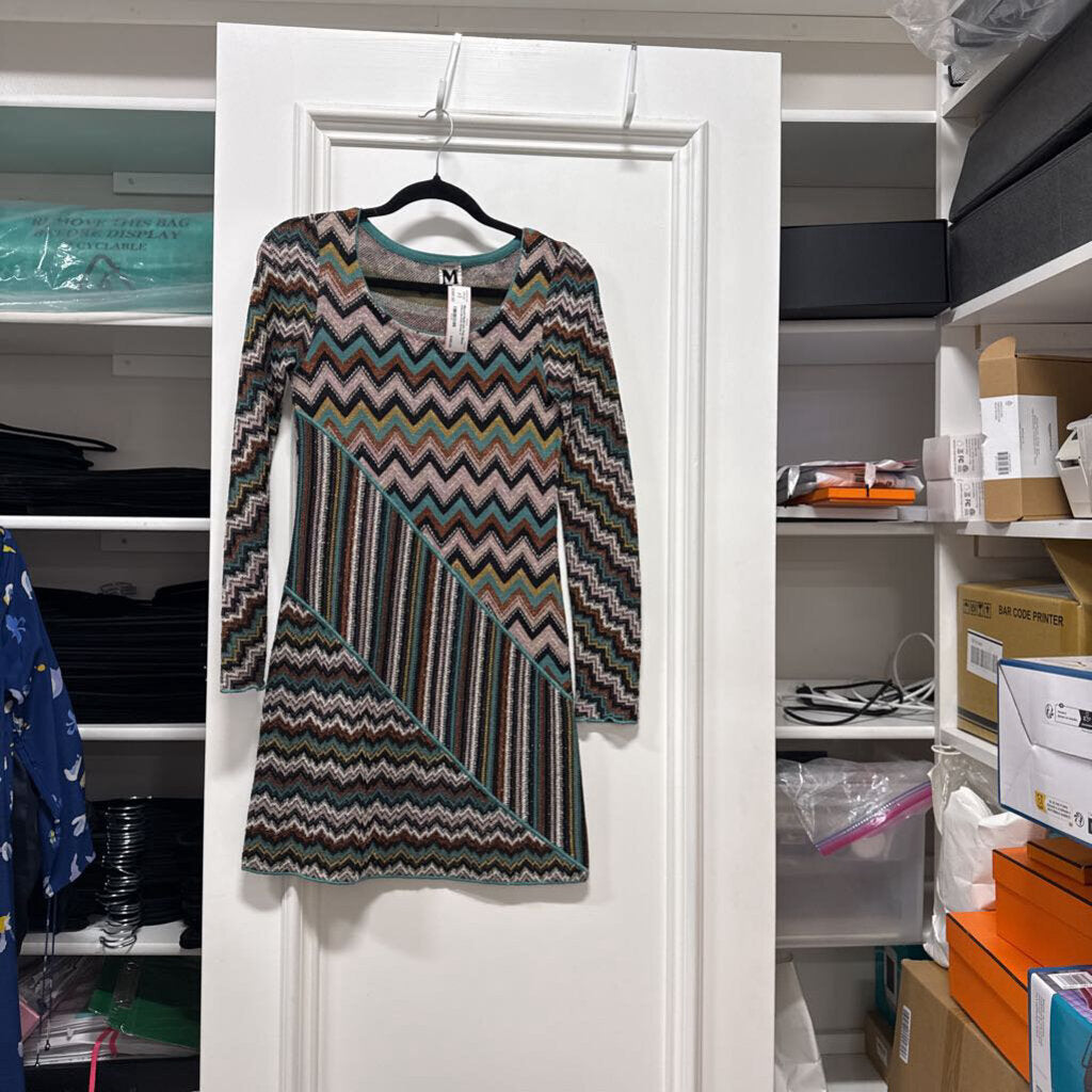Multicolor Poly Blend Chevron Knit Dress