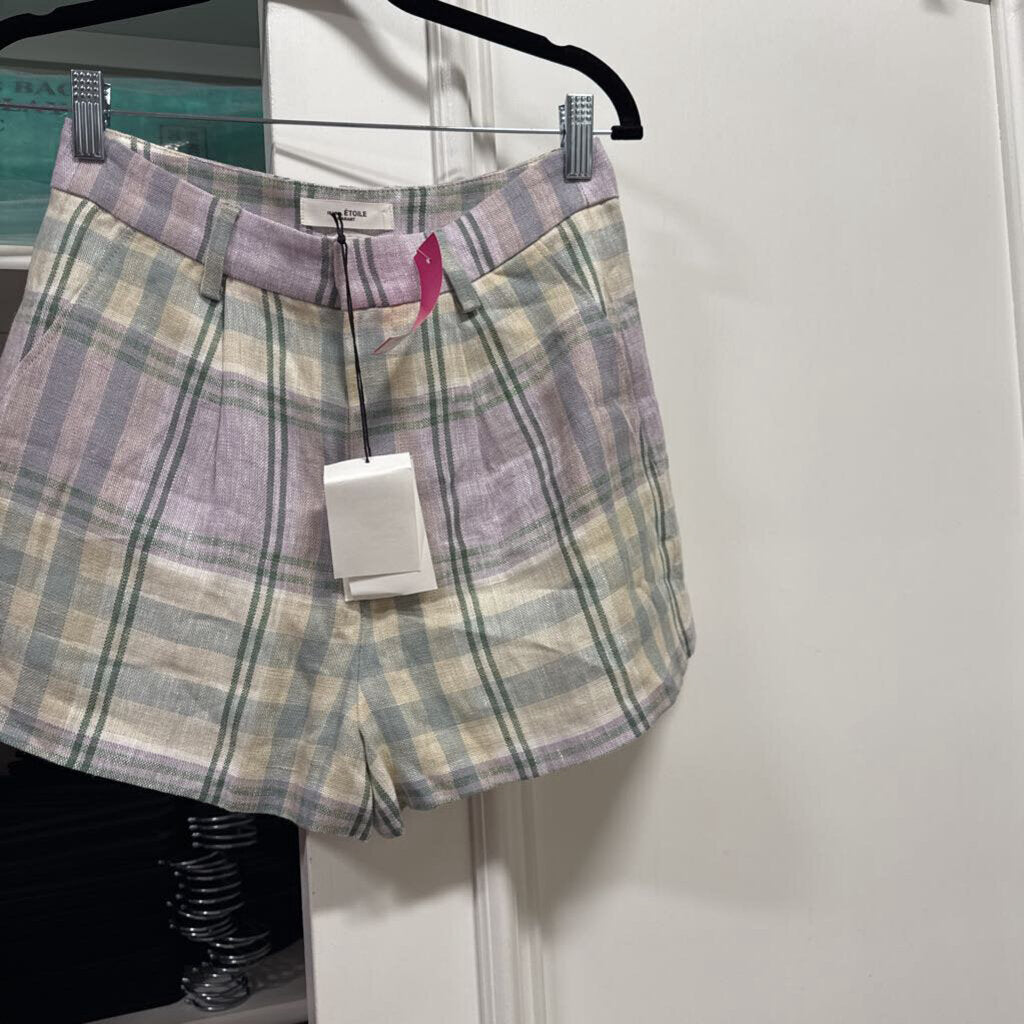 Purple Plaid Linen Shorts (NWT)