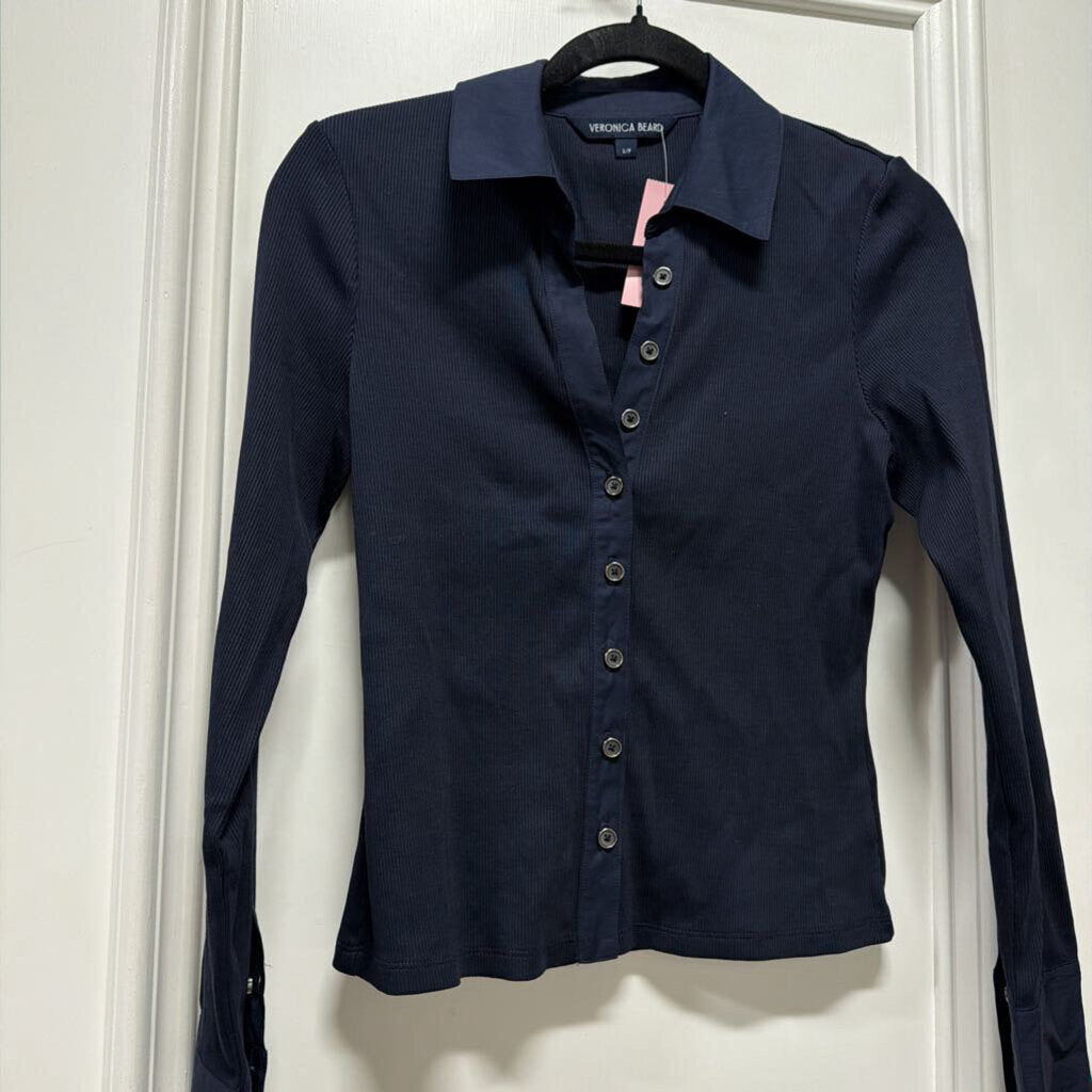 Navy Rib Button Up Shirt