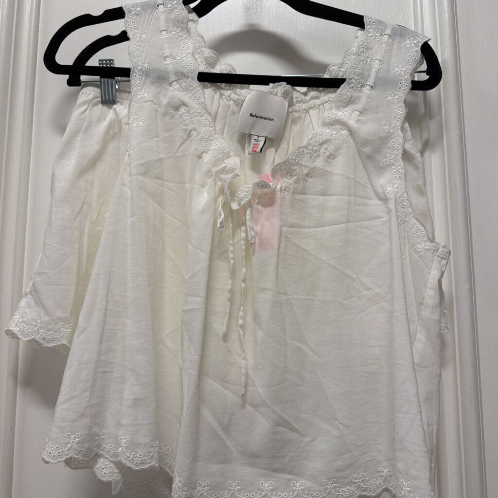 White Viscose/Cotton Eyelet Detail Tank/Short SET