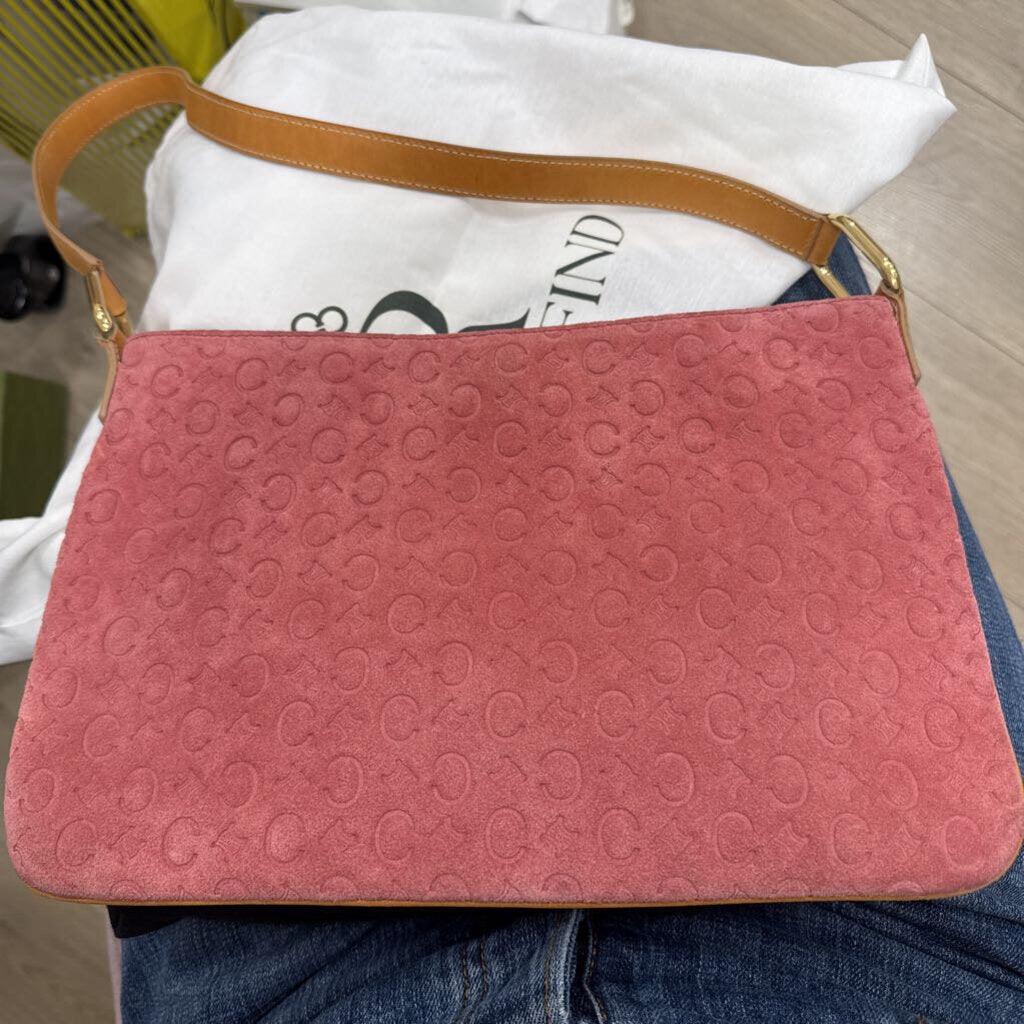 Pink Suede Monogram Shoulder Bag
