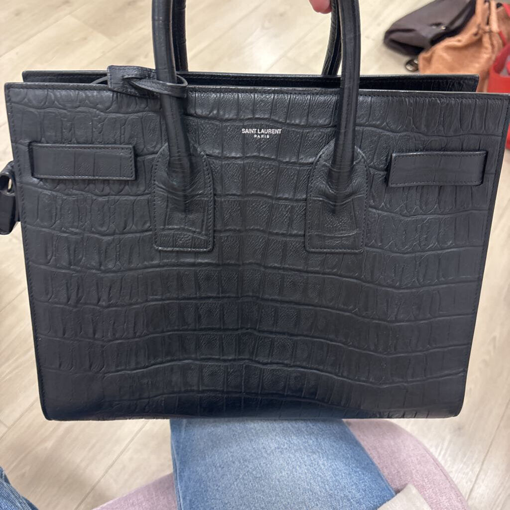 Black Croc Embossed Mini Sac De Jour Bag