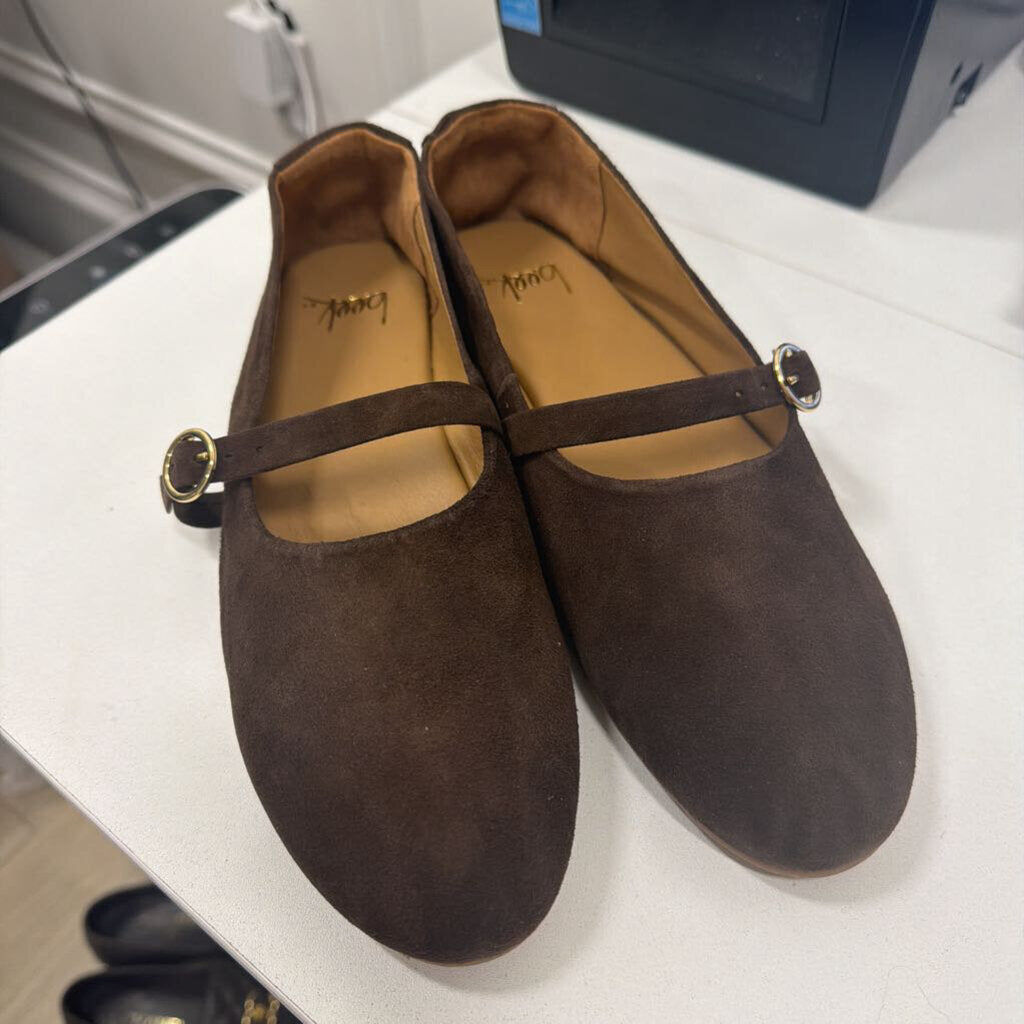 Brown Suede Mary Jane Flats (9) (NEW)
