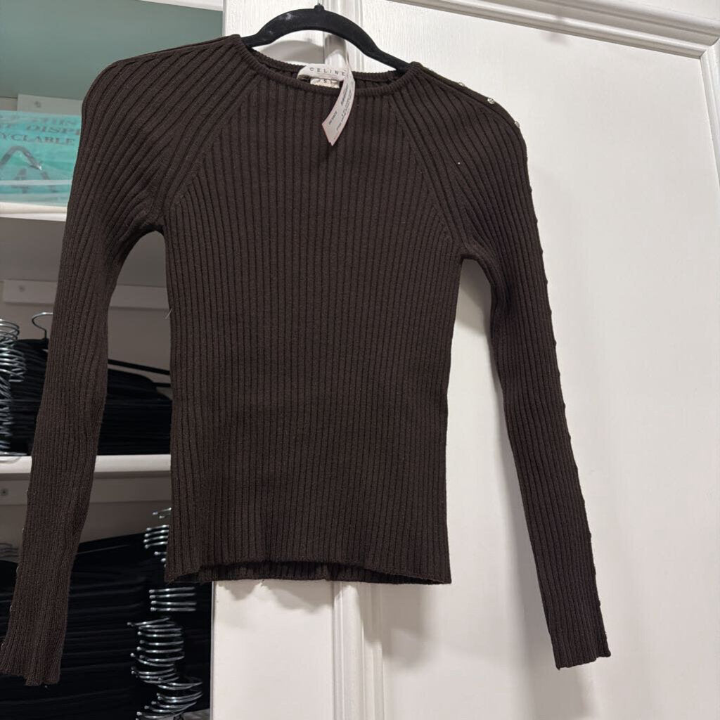 Vintage Brown Wool Blend Ribbed Top
