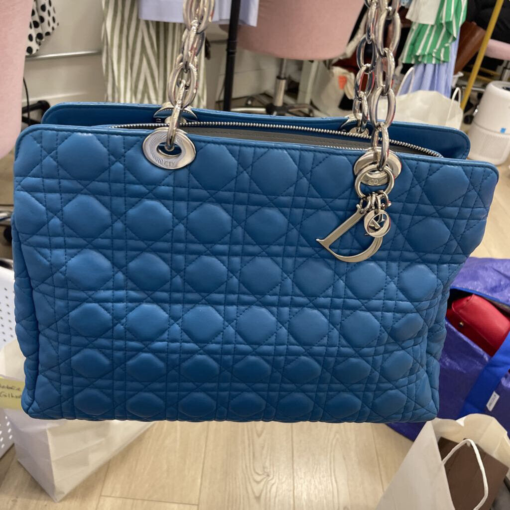 Blue Lambskin Cannage Silver HW Tote(est 4900)