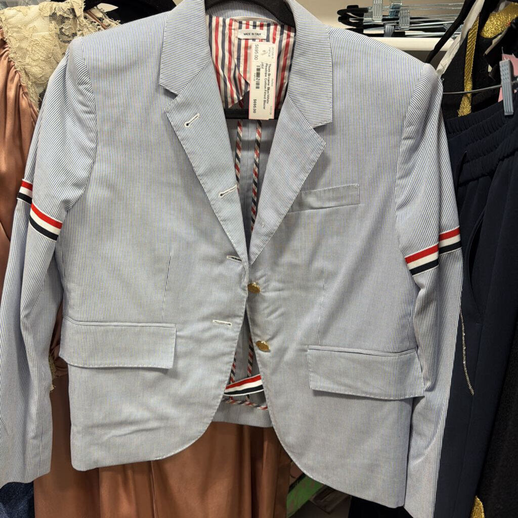 Blue/White Pinstripe Cotton Fitted Blazer