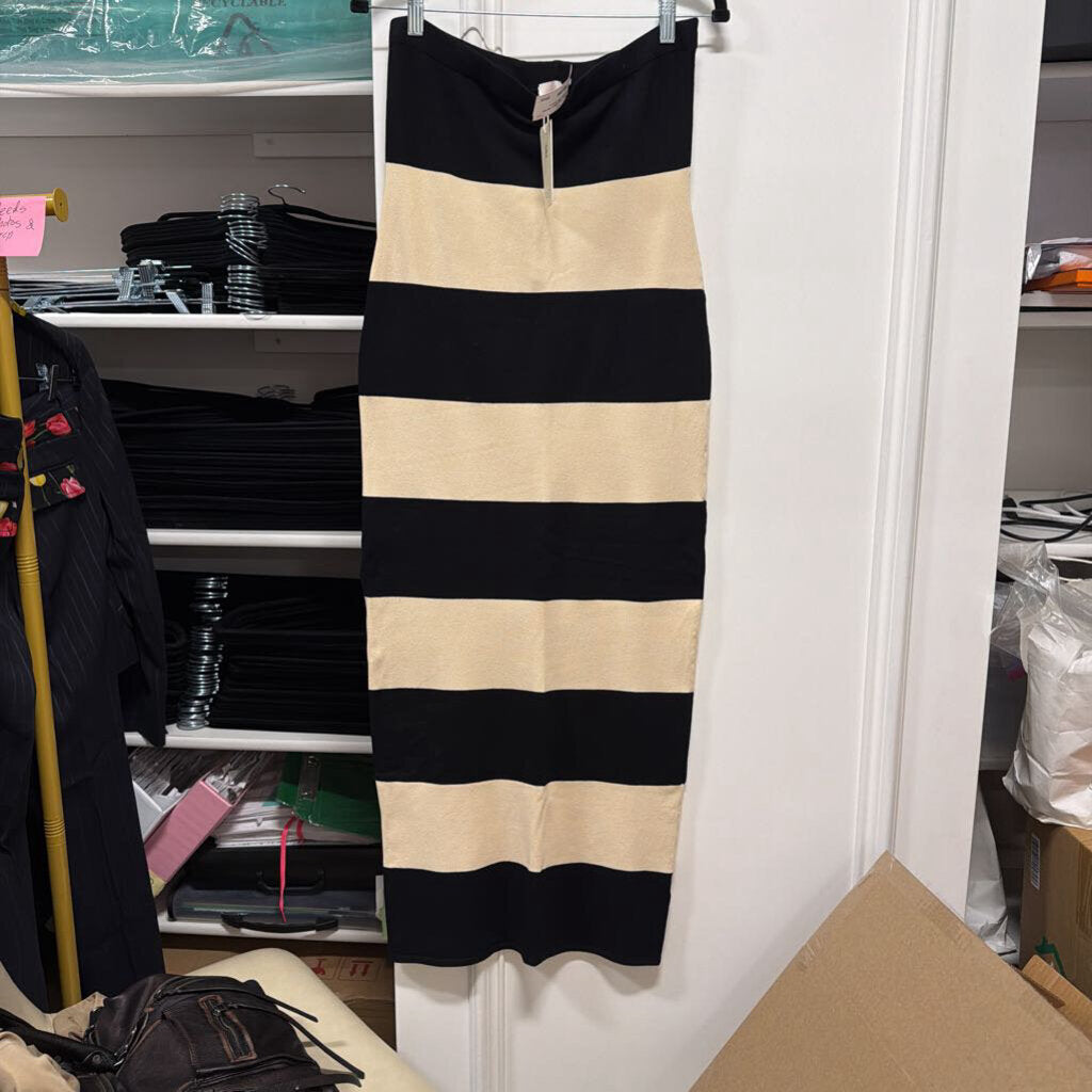 Cream/Black Viscose Strapless Midi Dress