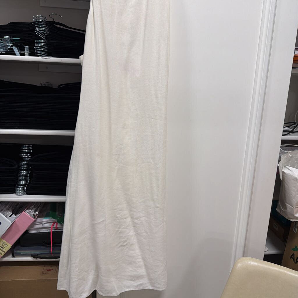 White Viscose/Linen Lattice-Back Maxi Dress