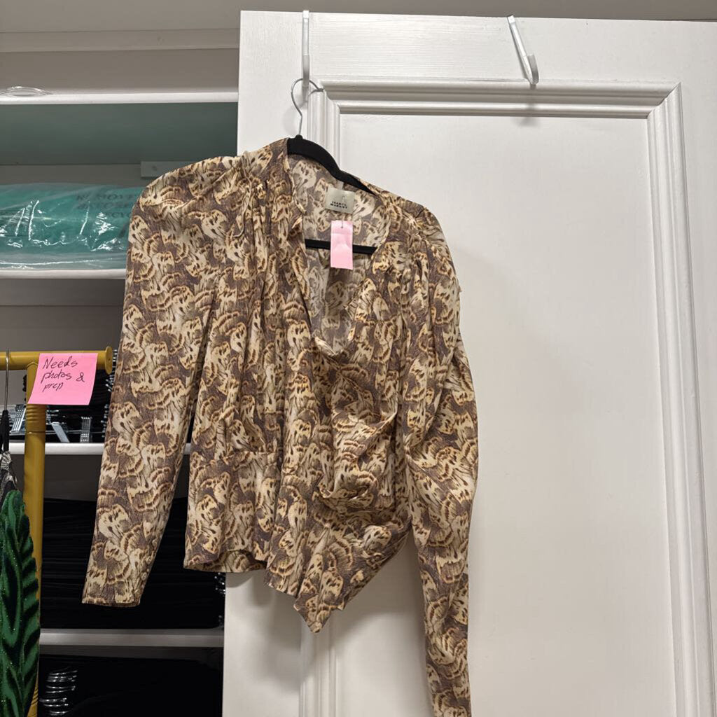Brown/Cream Print Stretch Silk Side Zip Shirt