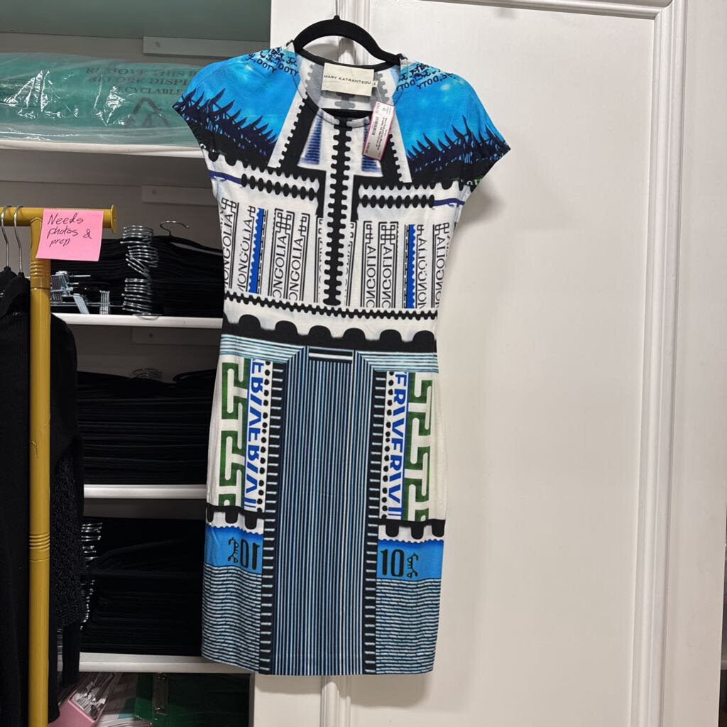 Blue/Multi Graphic SS Mini Dress