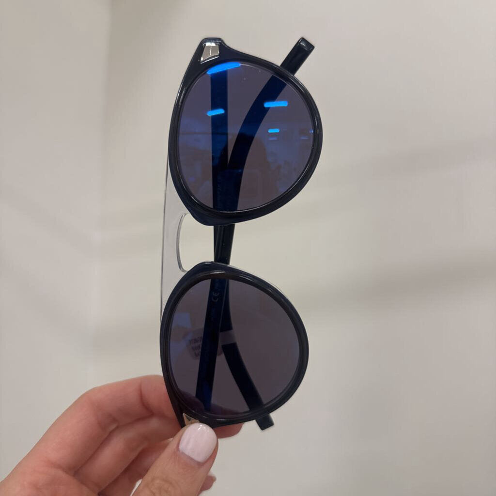 Dark Blue Round Sunglasses w/ Case (as is stretched out)