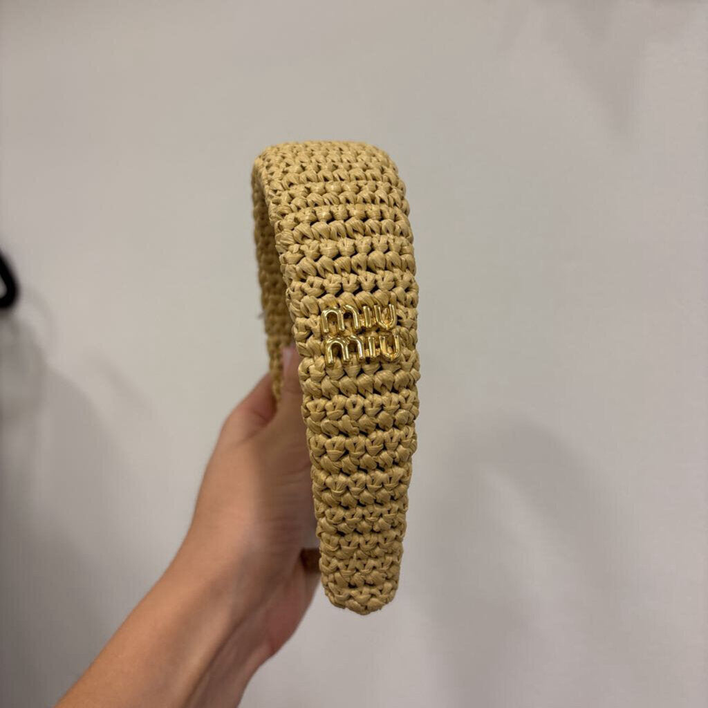 Miu Miu, Beige Raffia Logo Headband