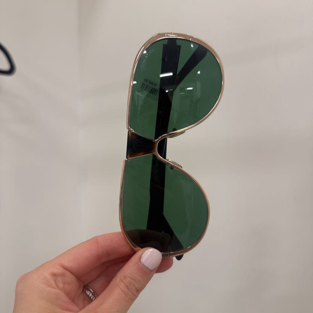 Gold Frame Shield Sunglasses w/ Case
