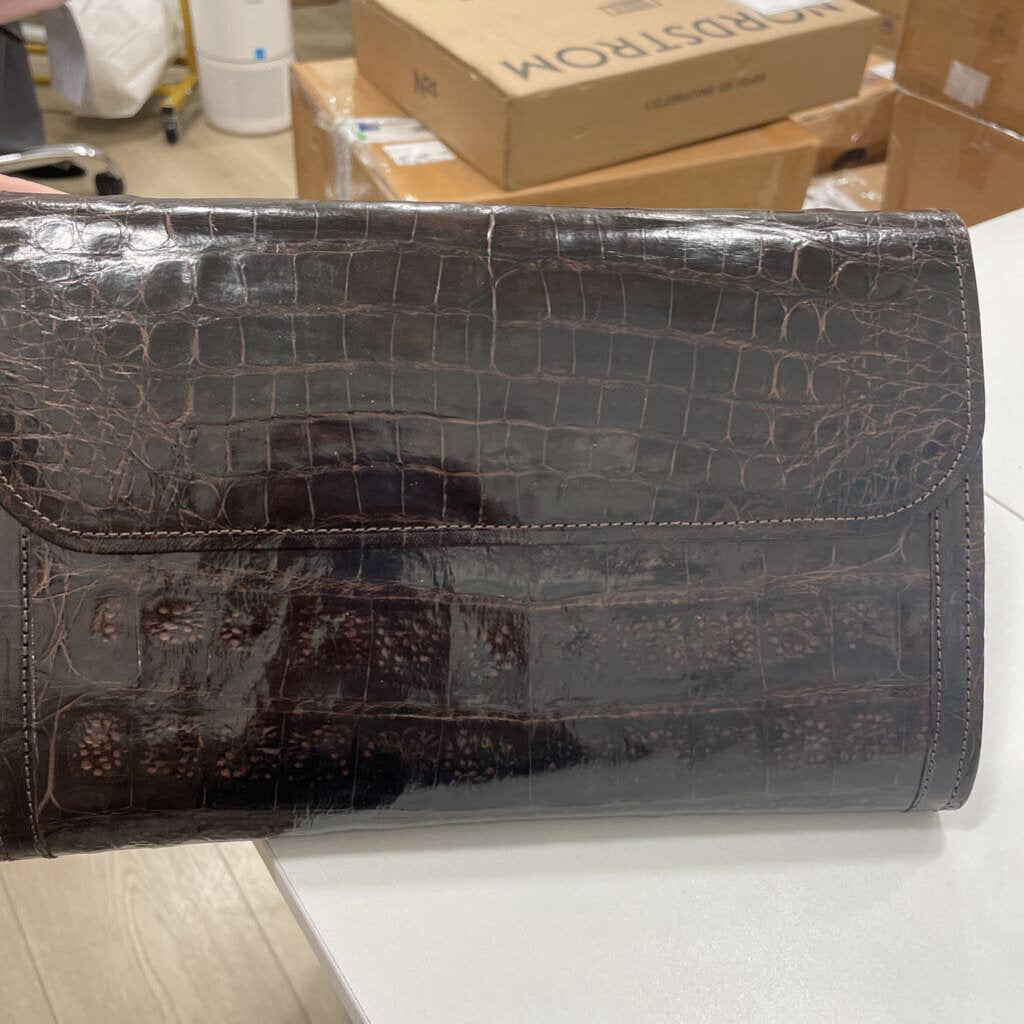 Brown Caiman Croc Clutch