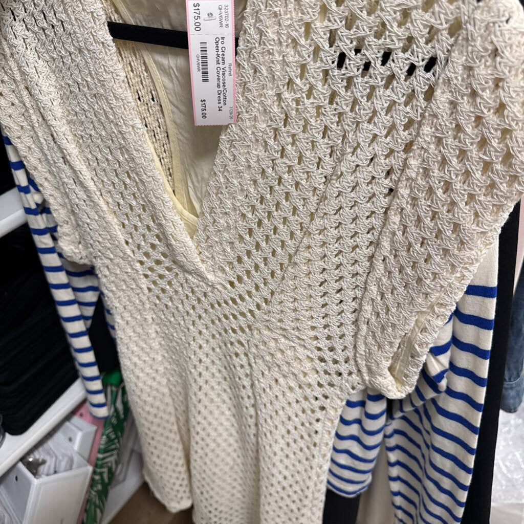 Cream Viscose/Cotton Open-Knit Coverup Dress