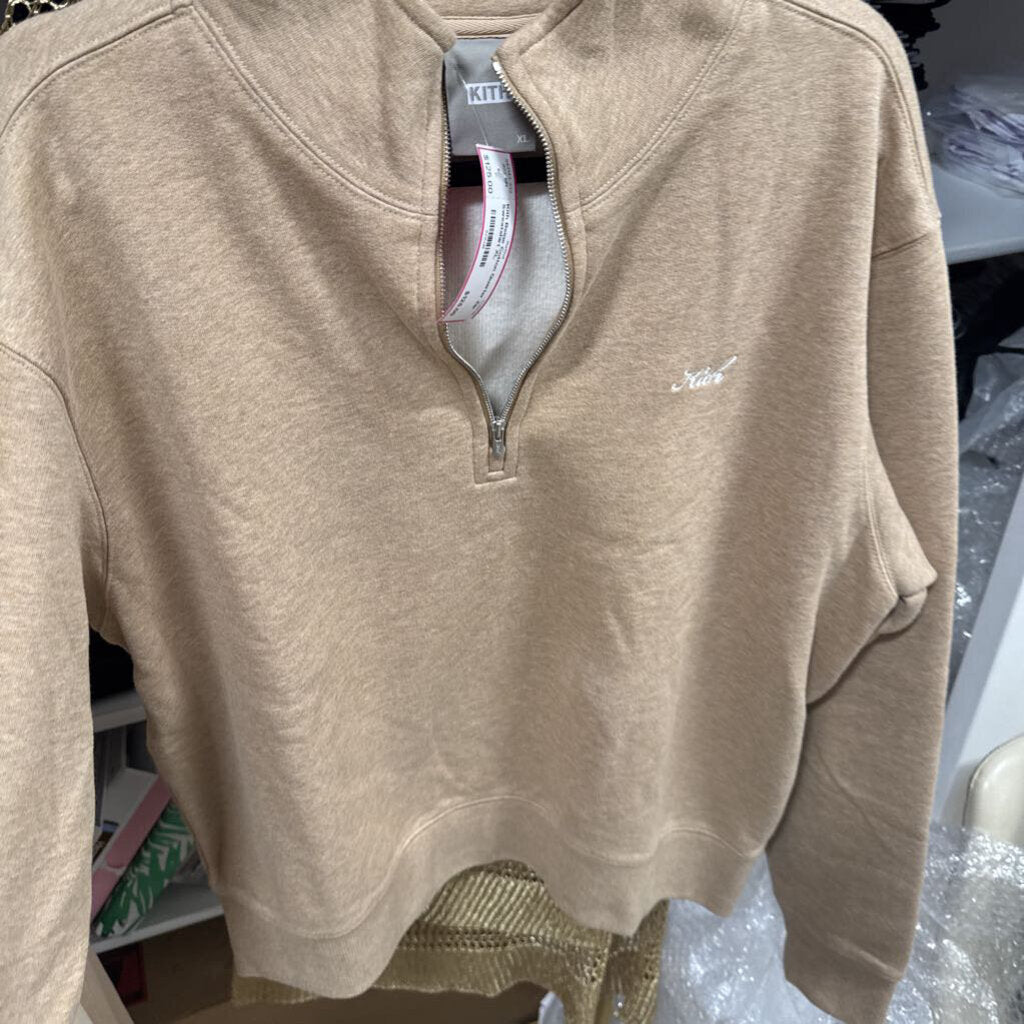 Beige Cotton Quarter Zip Sweatshirt