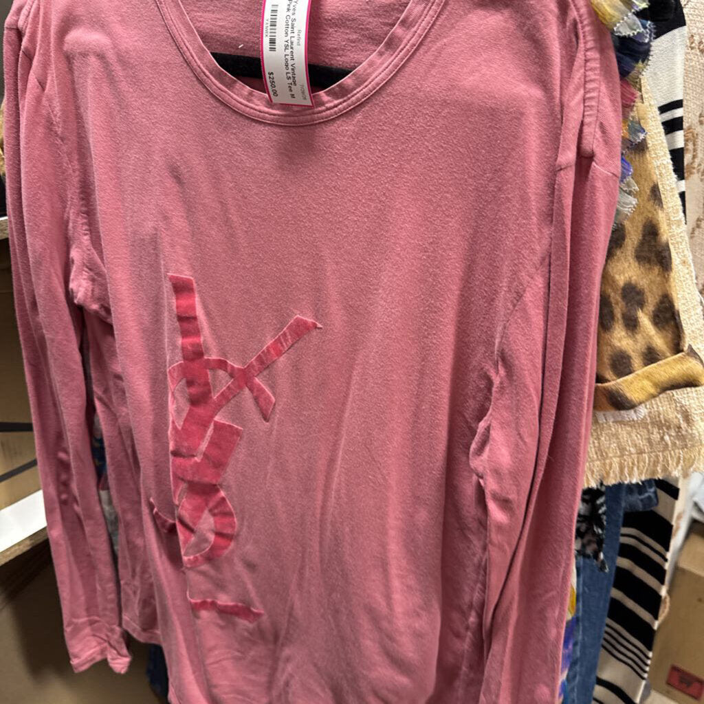 Vintage Pink Cotton YSL Logo LS Tee