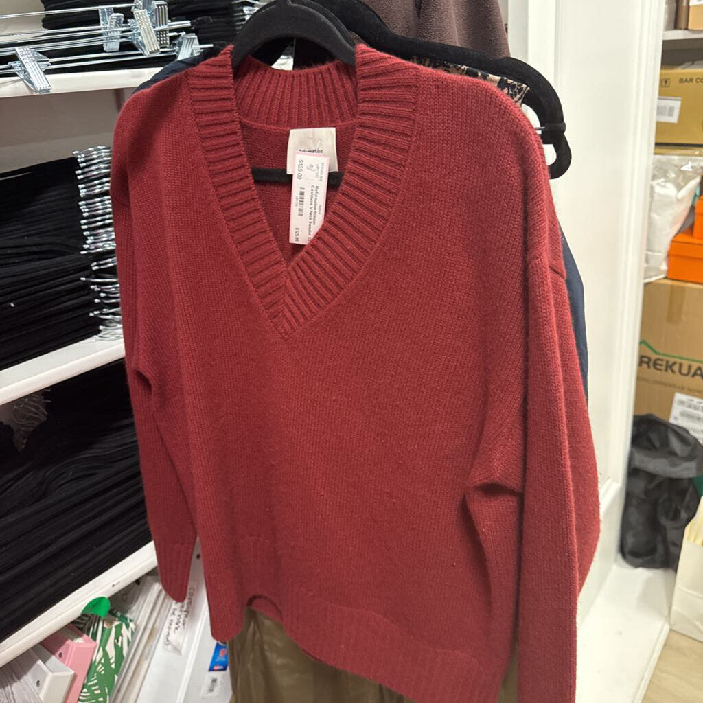 Maroon Cashmere V-Neck Sweater