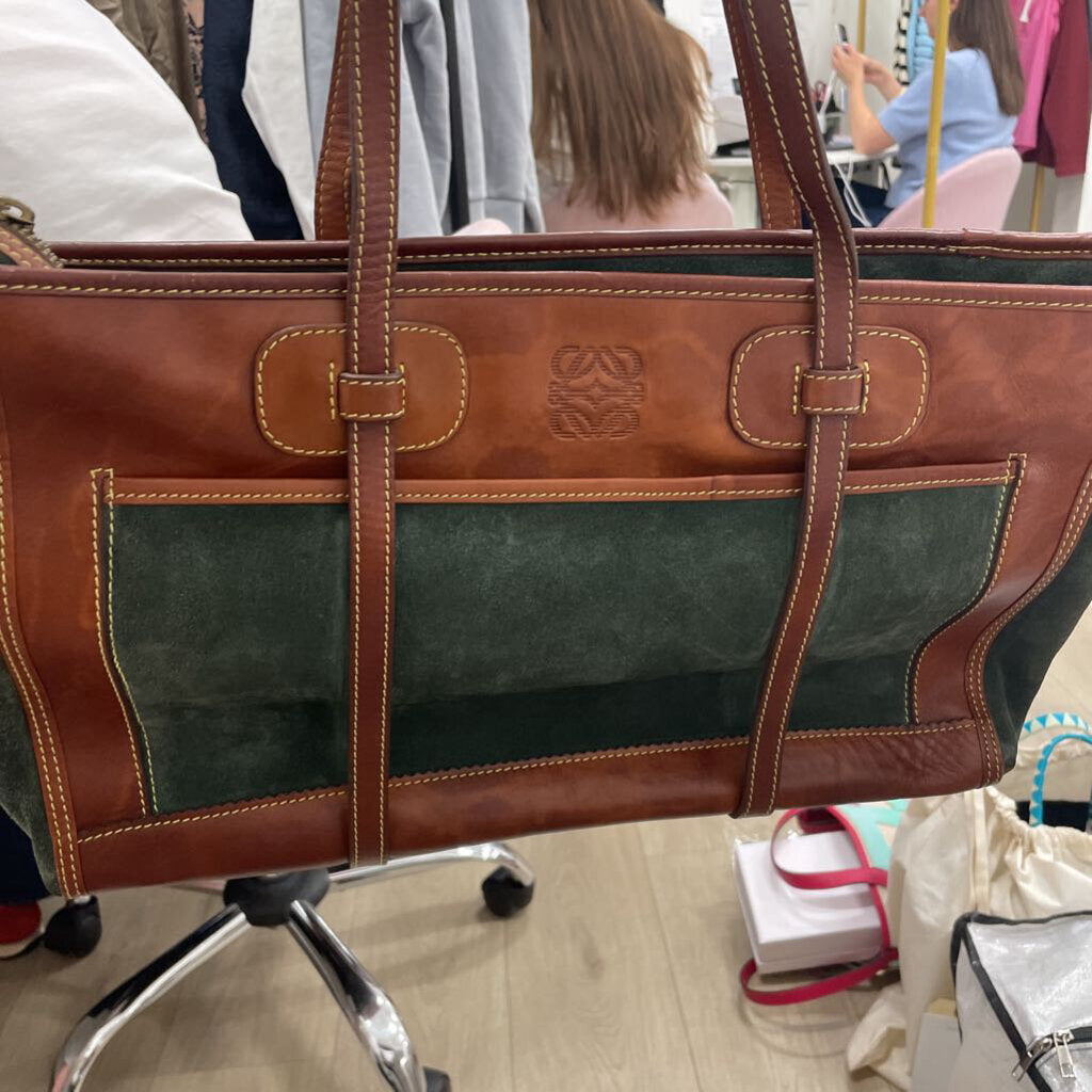 Green Suede Brown Leather Tote