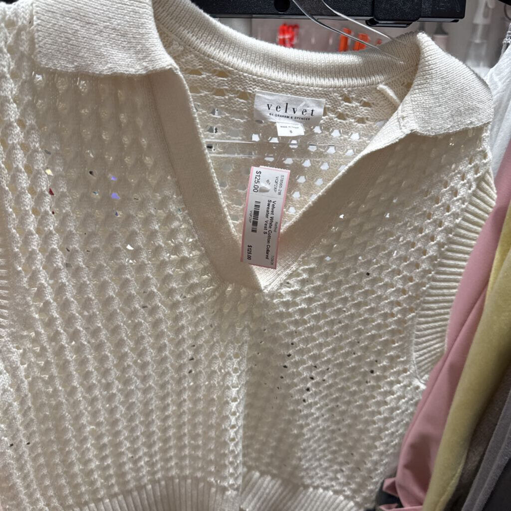 White Cotton Collared Sweater Vest