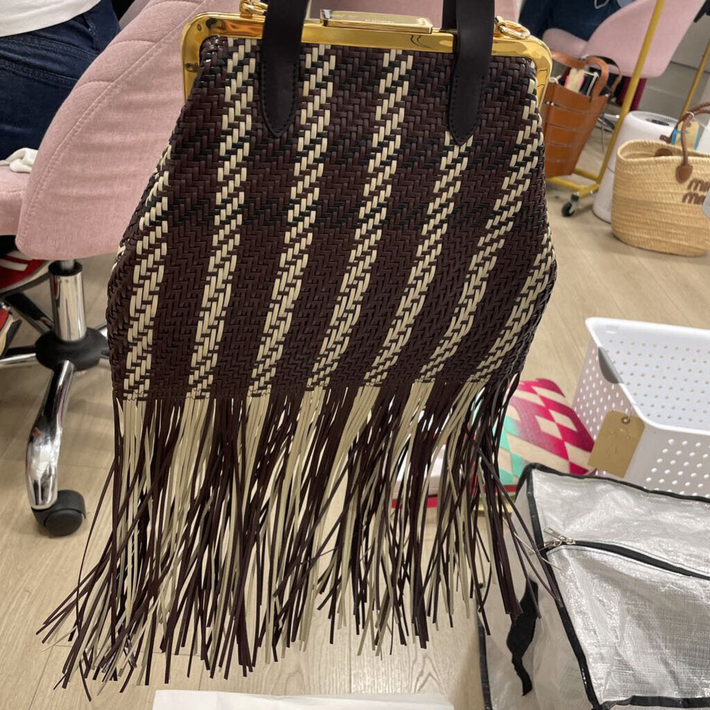 Fringe Embellished Woven Bag