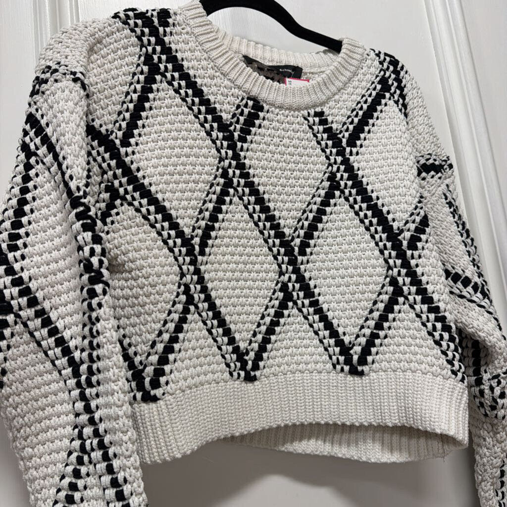 White/Black Cotton Chunky Knit Sweater
