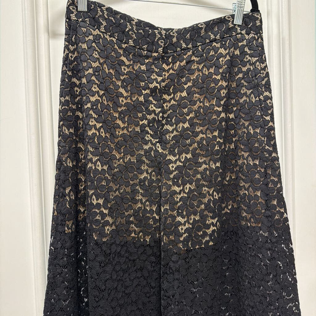 Black Lace Wide Leg Cropped Pants