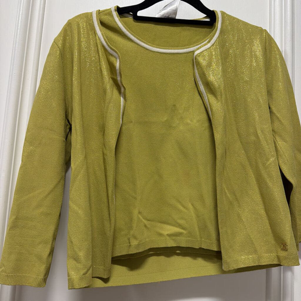 2001 Green Metallic Rayon/Poly Cardigan + Tee SET (AS IS minor spot)