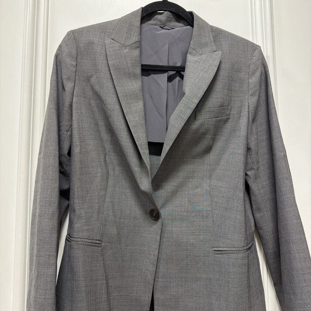Gray Wool Blend Lace Detail Blazer