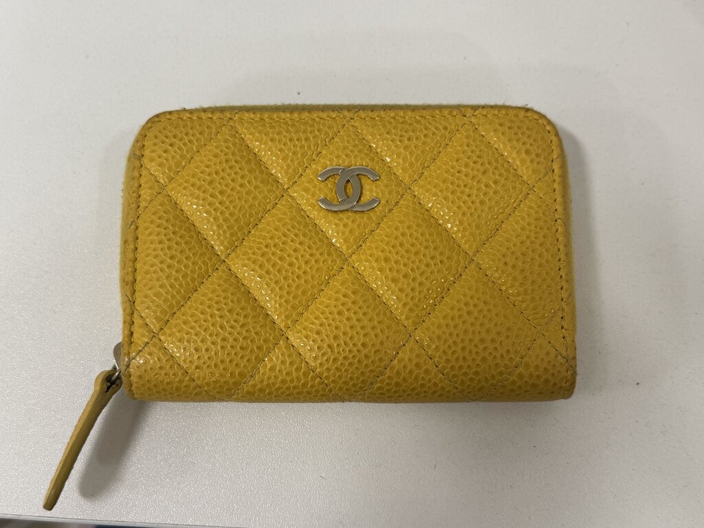 Yellow Caviar Leather Zip Around Wallet