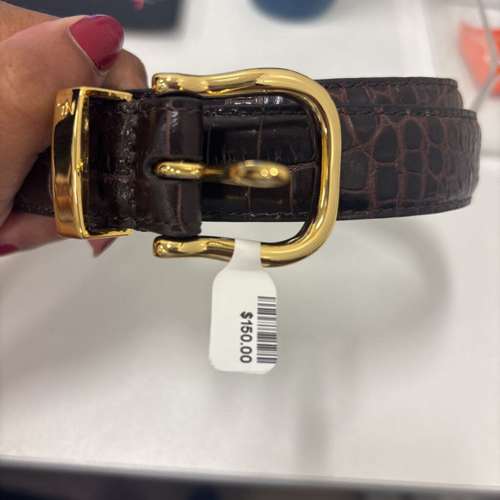 Nili Lotan Brown Croc Embossed Leather Belt