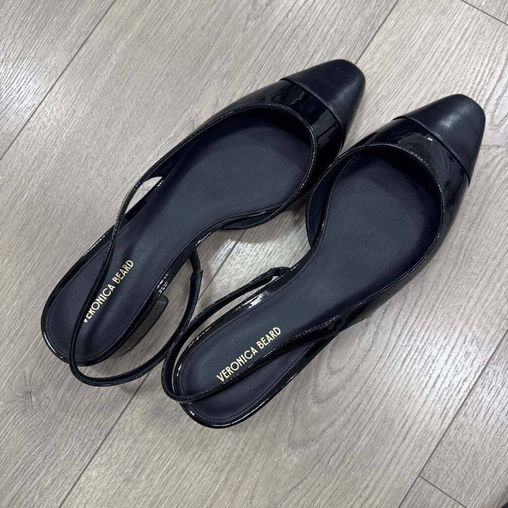 Black Leather Slingback Flats (375)