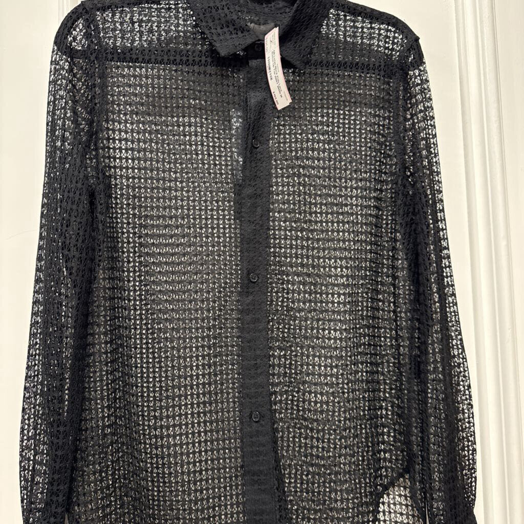 Black Poly Lace Button Up Top (NWT $650)
