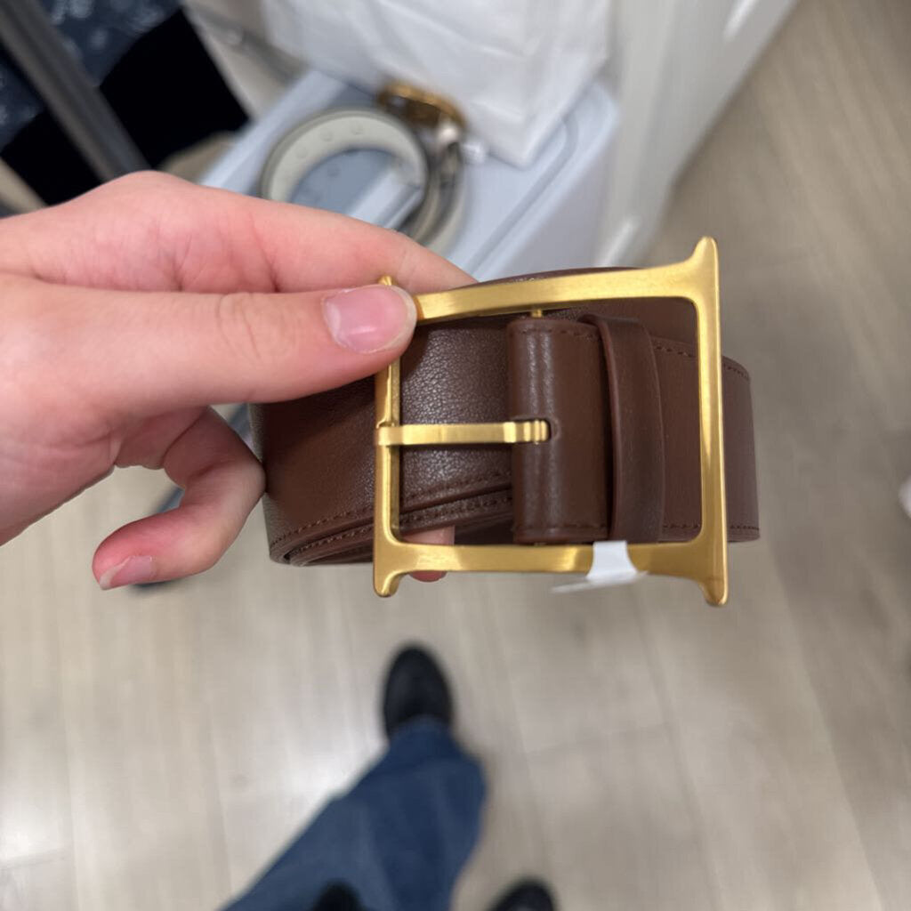 Helsa Brown Leather Gold Tone HW Belt, S