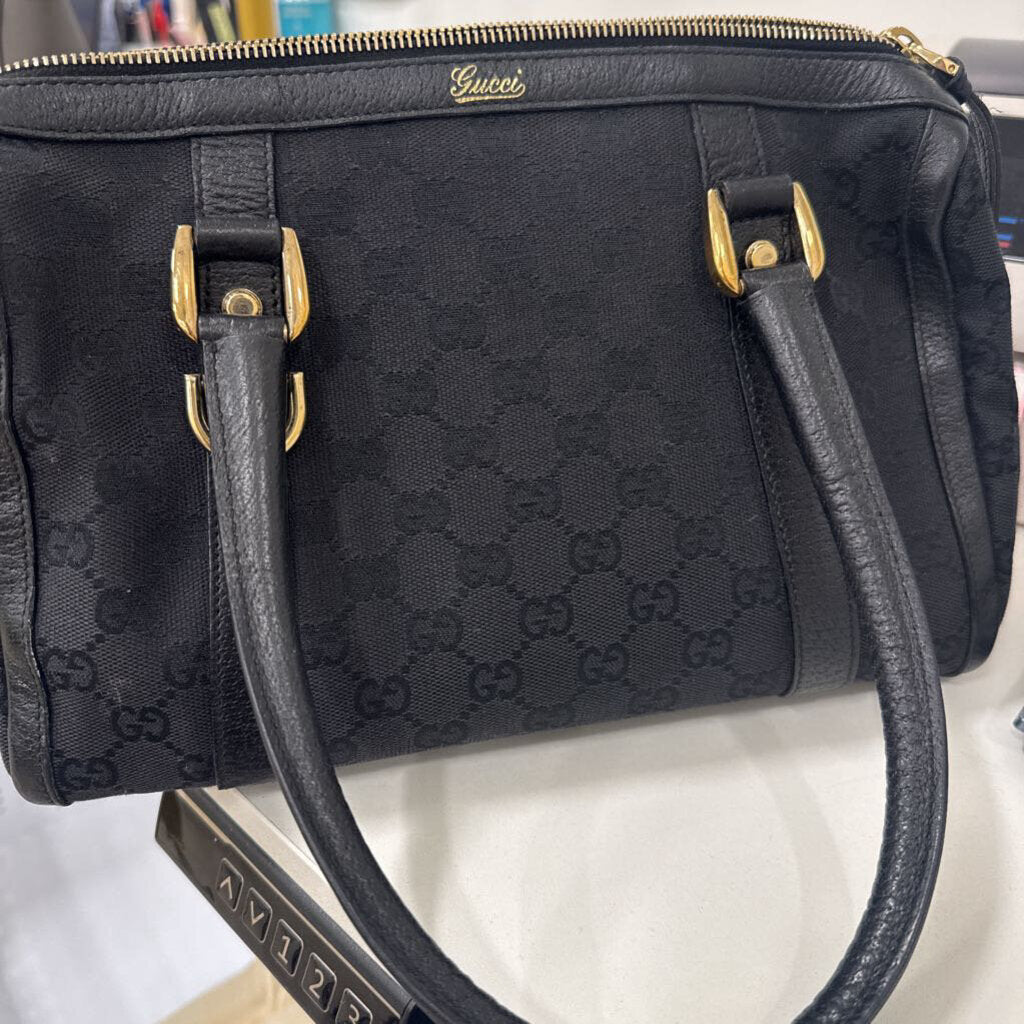 Black Canvas Monogram Boston Bag