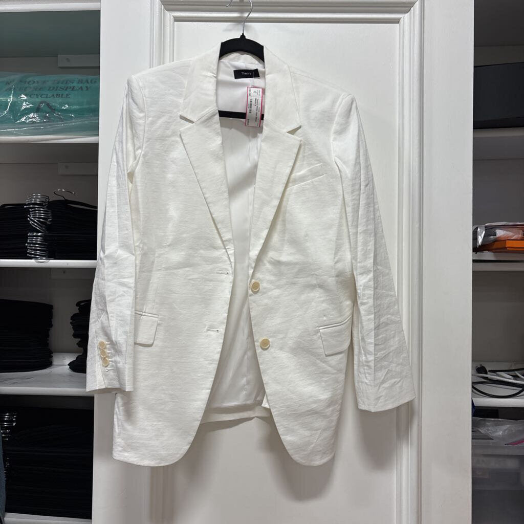 White Linen Blend Blazer