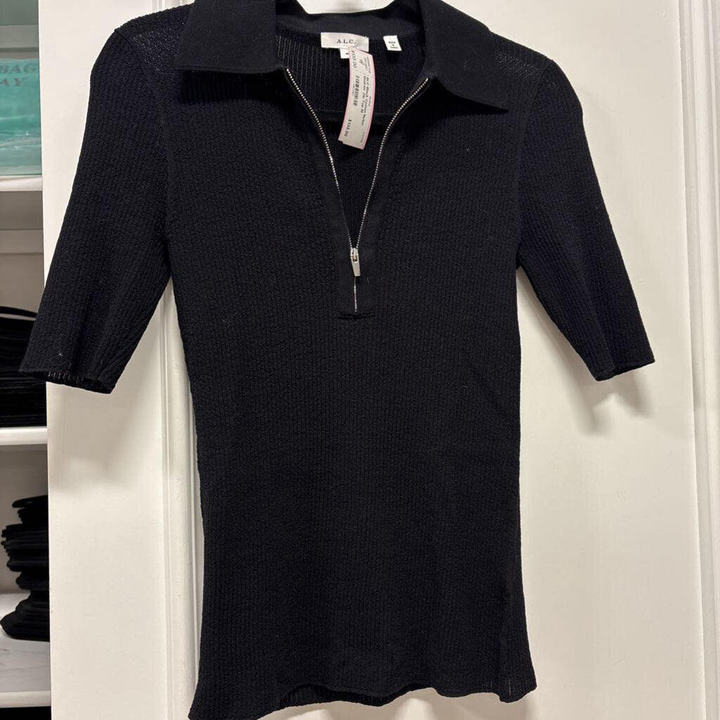 Black Cotton Nylon Quarter Zip Top