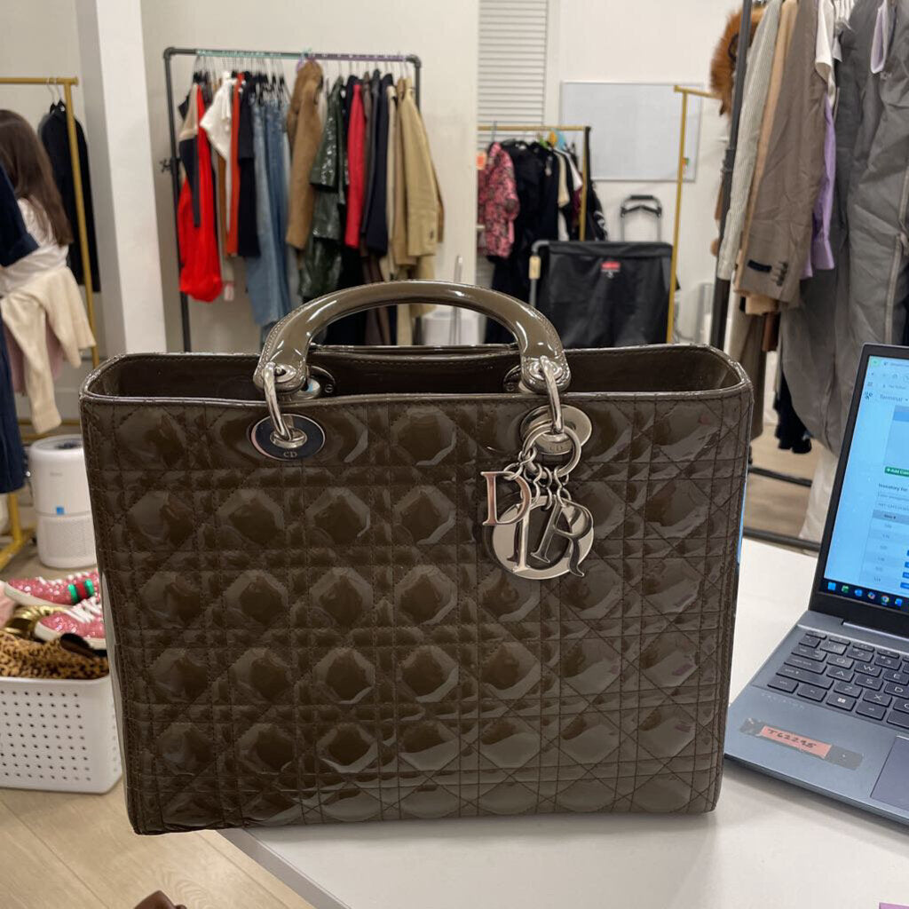 Olive Patent Cannage Lady Dior