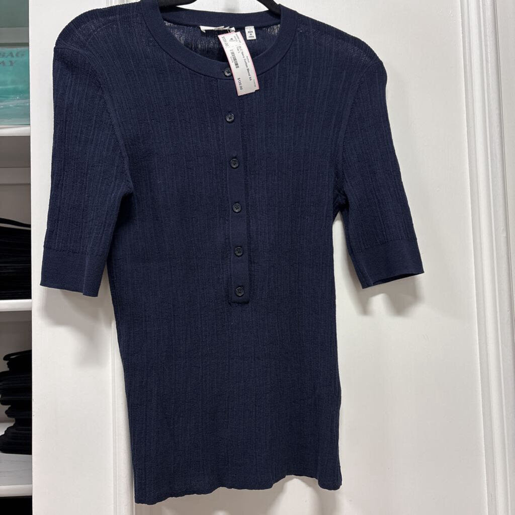 Navy Cotton Blend SS Top