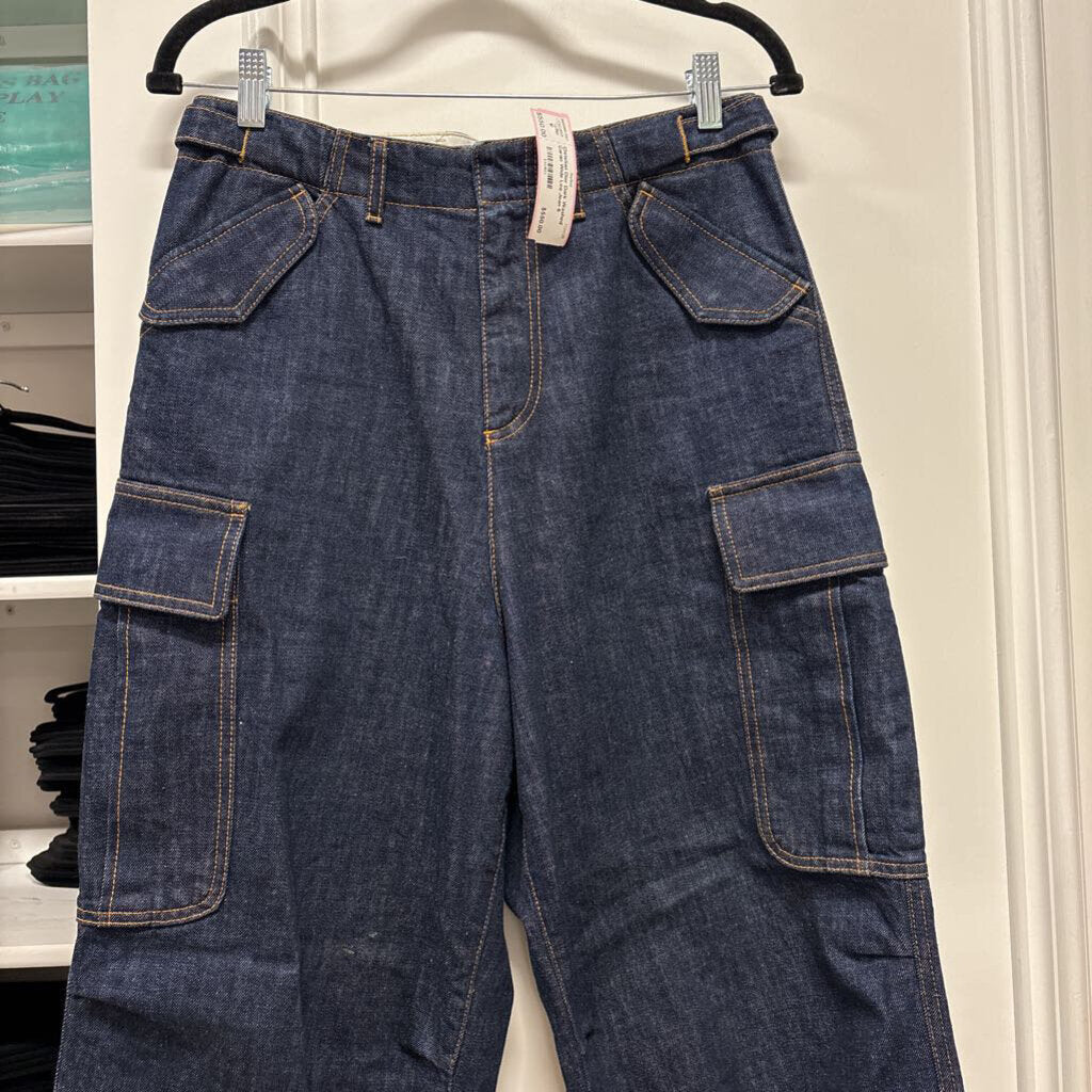 Dark Washed Cargo Wide Leg Jean